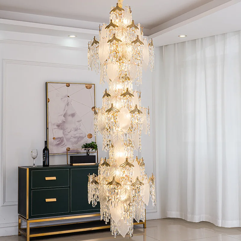 Villa High Ceiling Living Room Peanut Shape Crystal Chandelier Spiral Staircase Luxury French New Design Long Pendant Light Hot