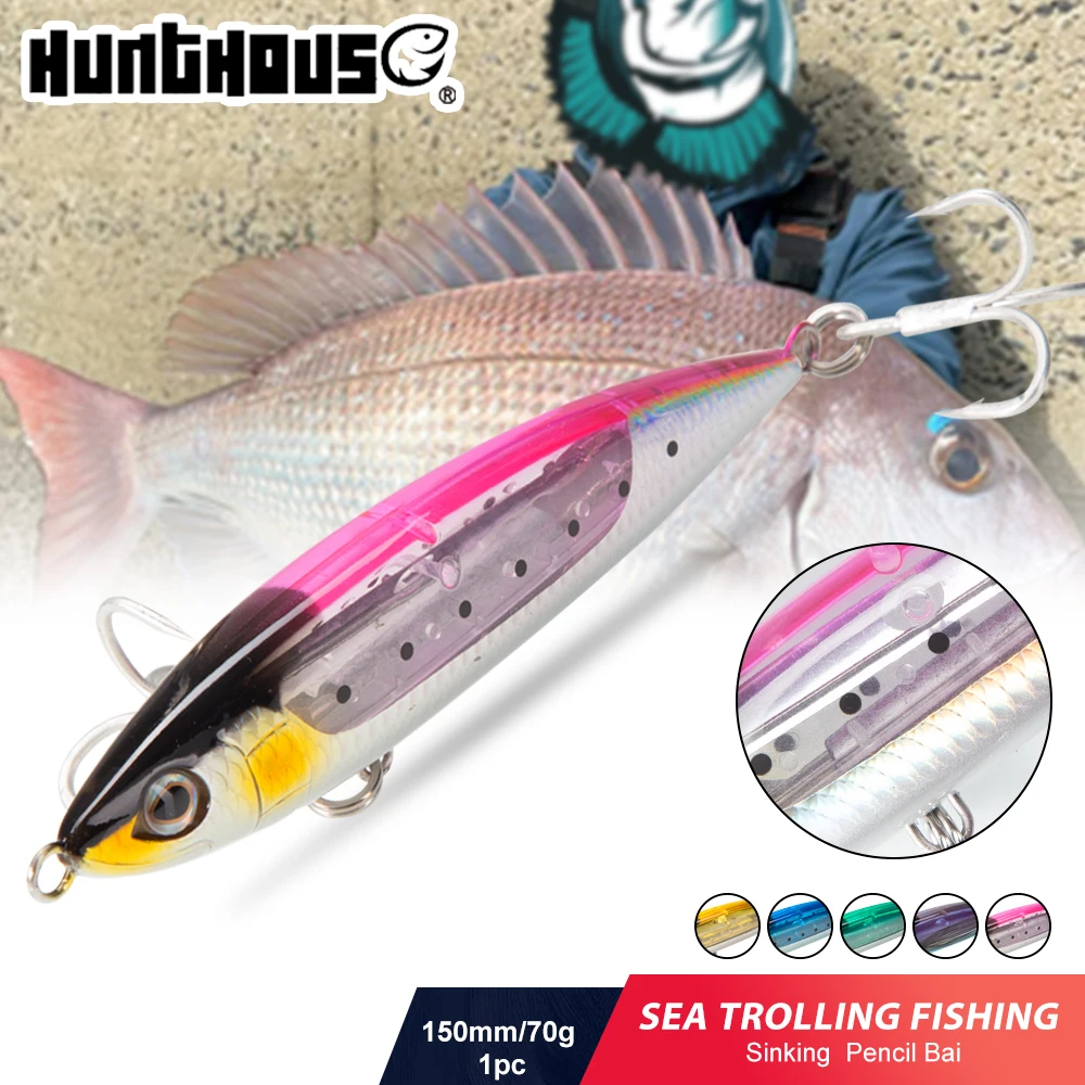 

Hunthouse Pencil Fishing Lure Sinking Stickbait Hard Bait WTD GT Trolling 150mm 68g Sea For Bass Blade Saltwater Fish Tackle