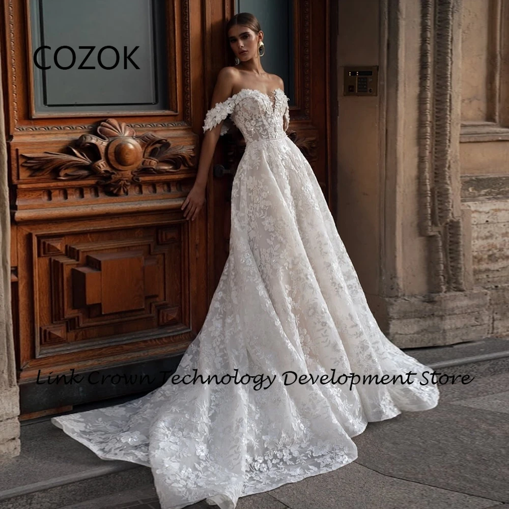 

COZOK Fashion Strapless Wedding Dresses for Women Ivory Bridal Gowns with Lace Off Shoulder Vestidos De Novia 2024 Summer Lace