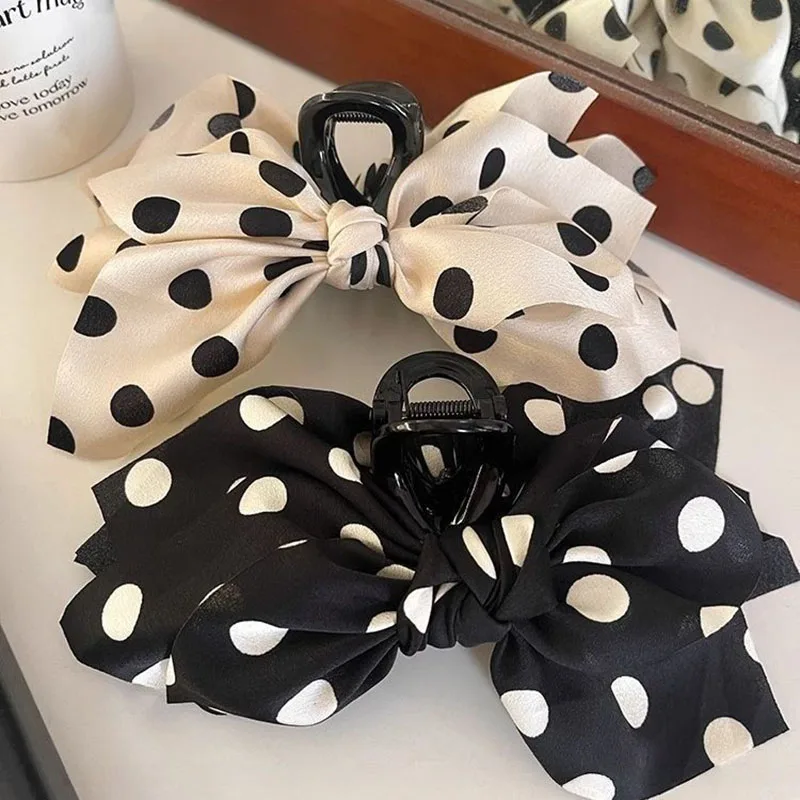 

Korean-Style Solid Color Polka Dot Fabric Bow Fashion Hair Clip Women'S Updo Shark Clip Hair Accessory