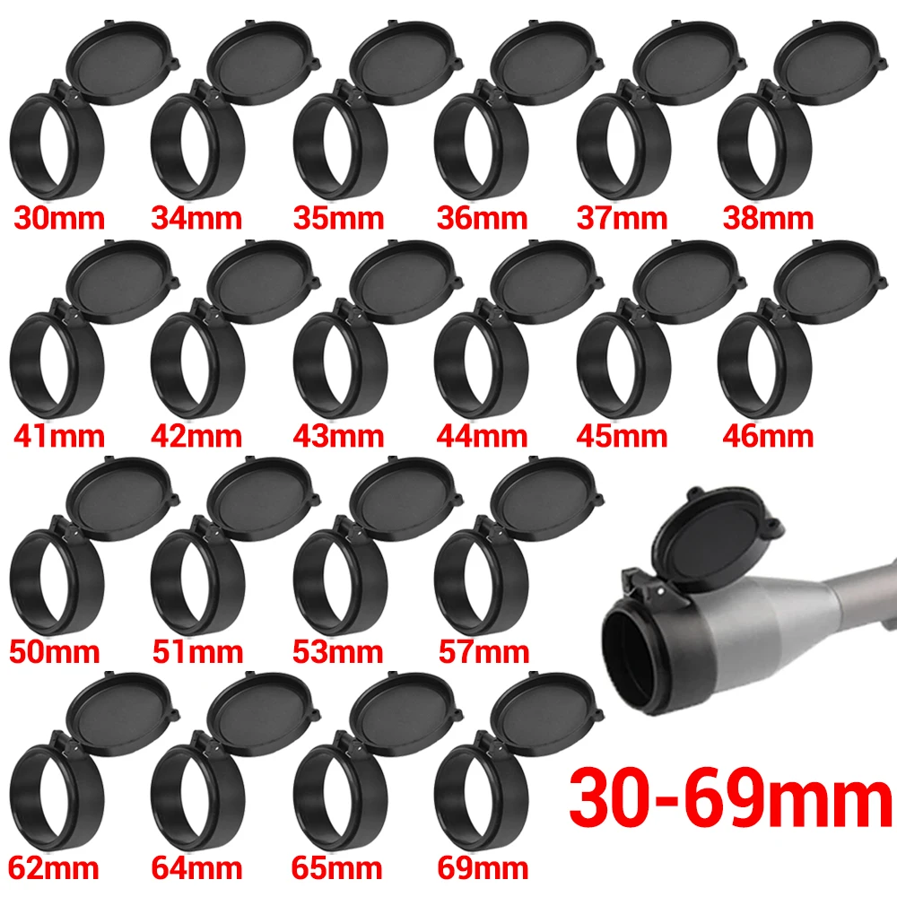 30mm-69mm Hunting Transparent Rifle Scope Lens Cover Tactical Sight Flip Up Quick Spring Protection Cap Objective Lense Lid