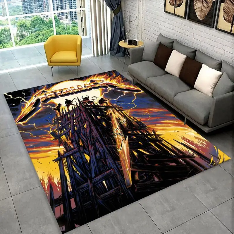 Metal Band M-Metallica Thrash Cartoon Non-Slip Area Rug for Living Room,Bedroom,Playroom,Soft Carpet Floor Mat Home Decor Rug