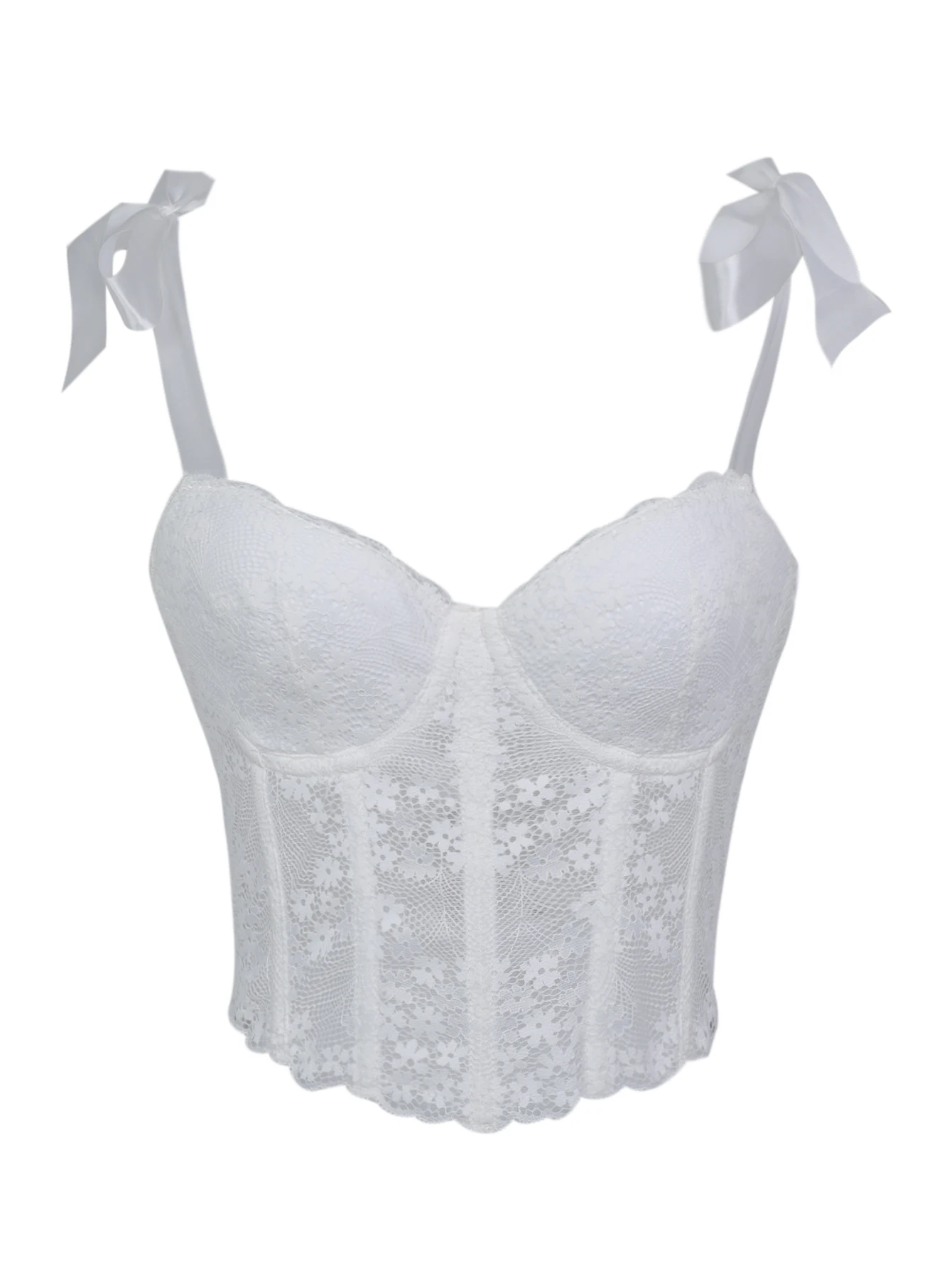 

Romantic Lace Corset Top for Women with Bow Tie Straps Semi Sheer Design Elegant Underwear And Nightgowns Top