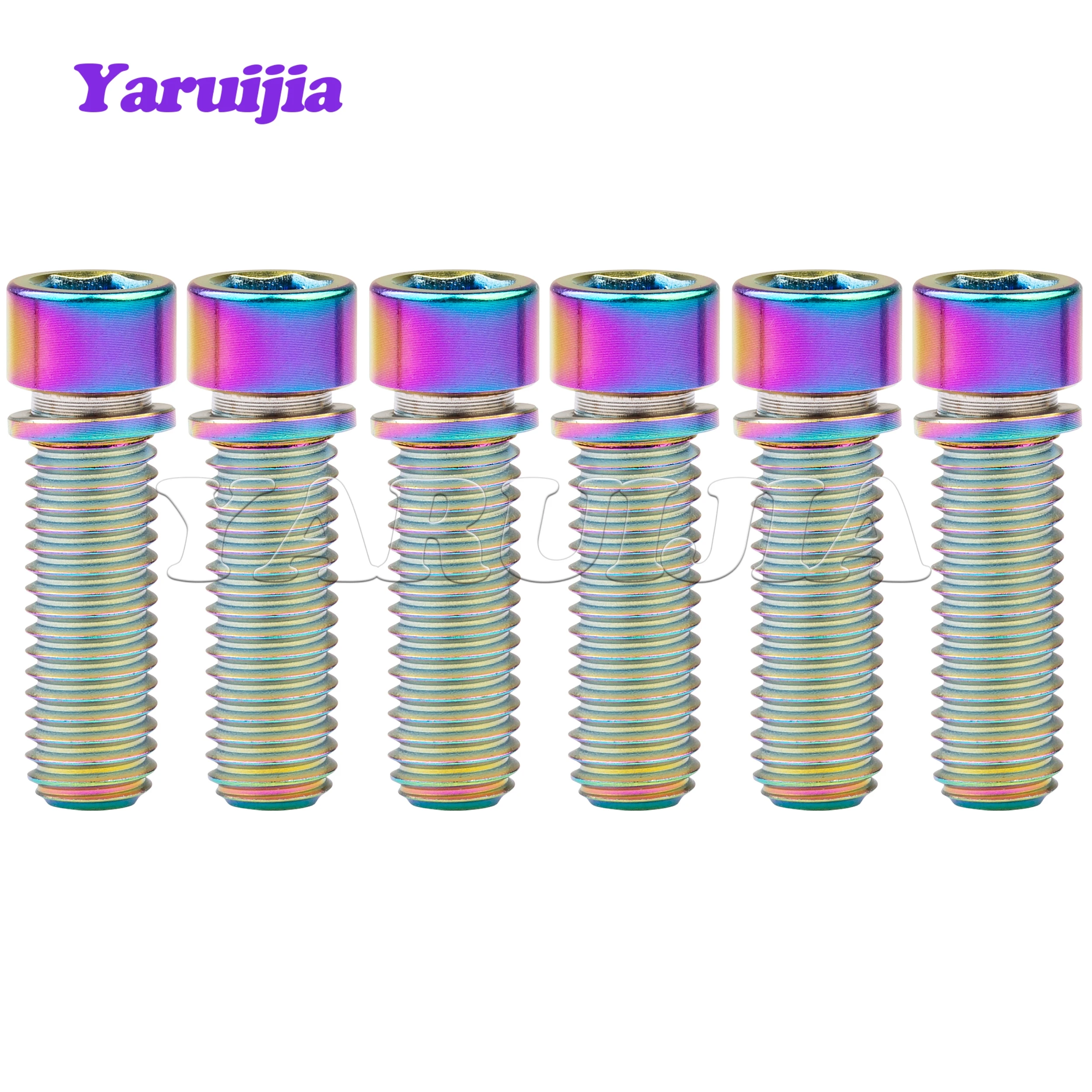 Yaruijia 6PCS ไทเทเนียม Bolt M7/M8x20/25mm Allen ทรงกระบอกหัวปะเก็นสกรูสําหรับจักรยาน fix อุปกรณ์เสริม