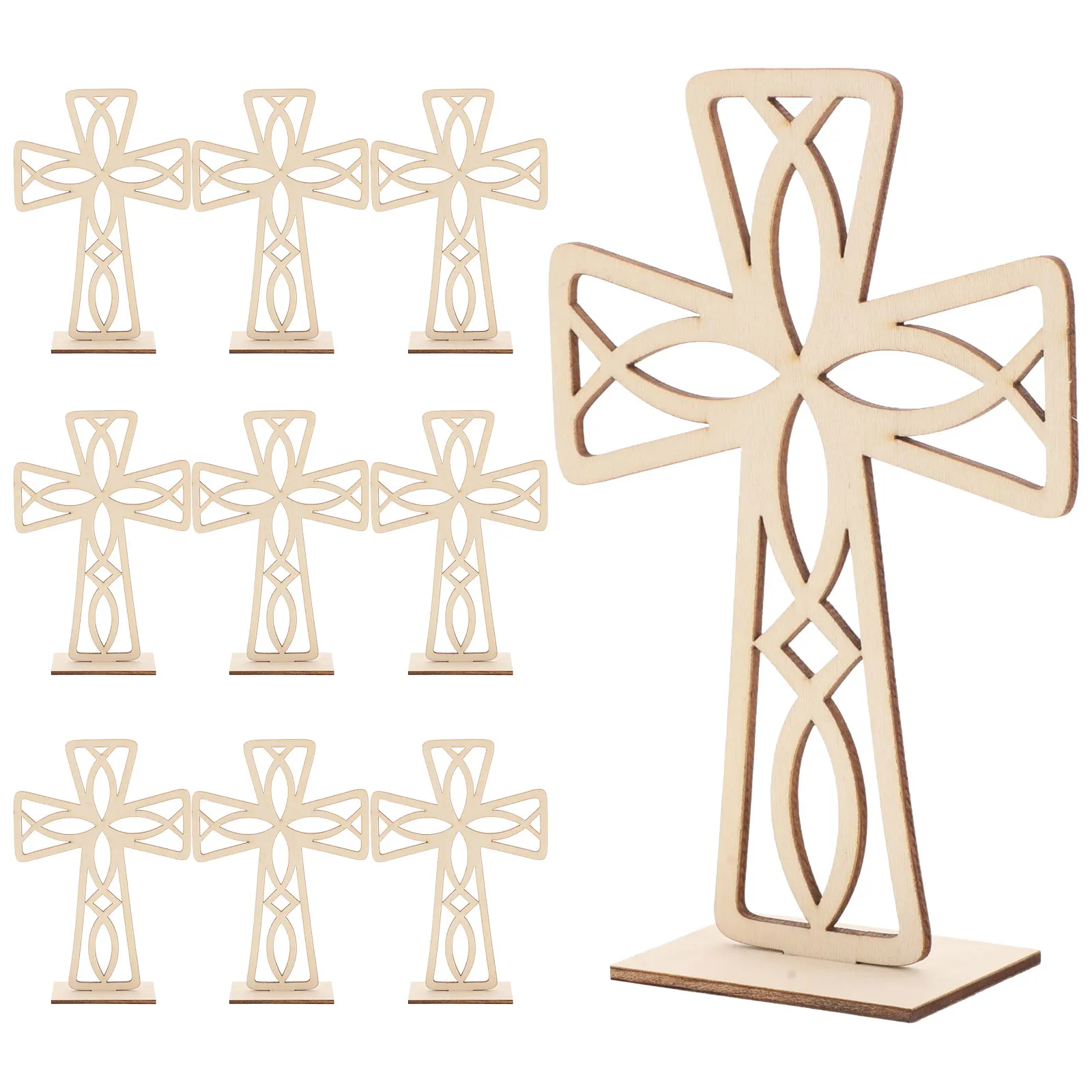 

10Pcs Wooden Cross Ornament Unique Design Decorative Interior Living Room Home Decor Unfinished Wood Craft DIY Wood Material