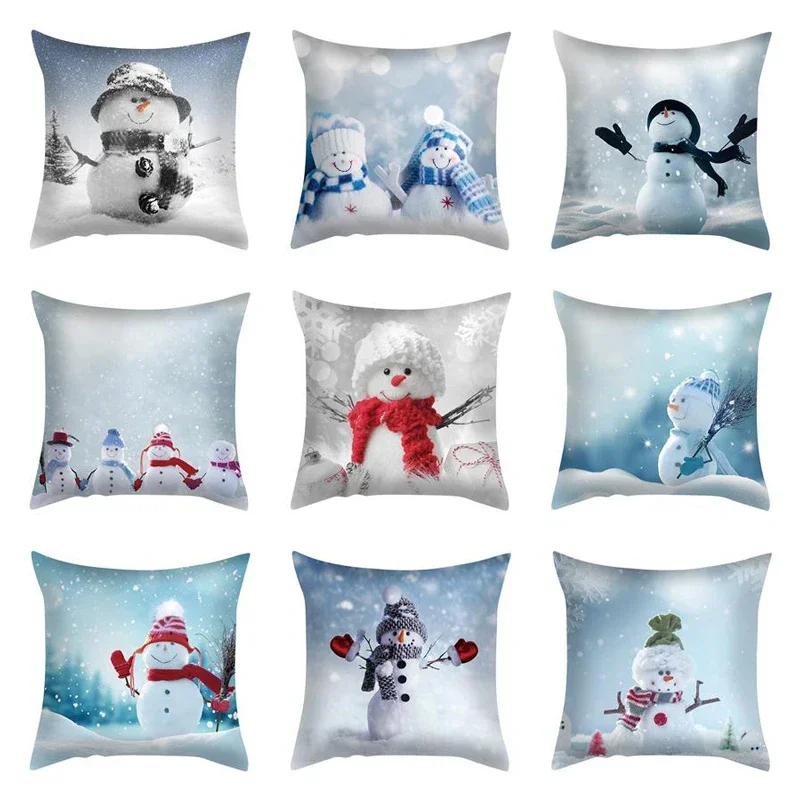 

Winter Snowman Pillowcase Cute Print Christmas Cushion Cover Sofa Bedroom Home Customizable