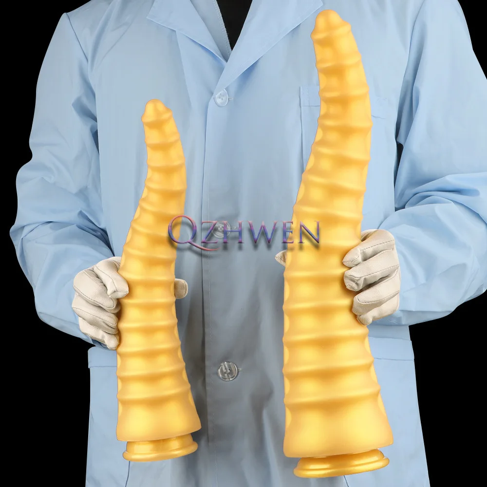 Soft Silicone Pointed Glans Golden Anal Plug Super Large Horse Dildo Waterproof Simulation Penis for Men and Women Masturbator