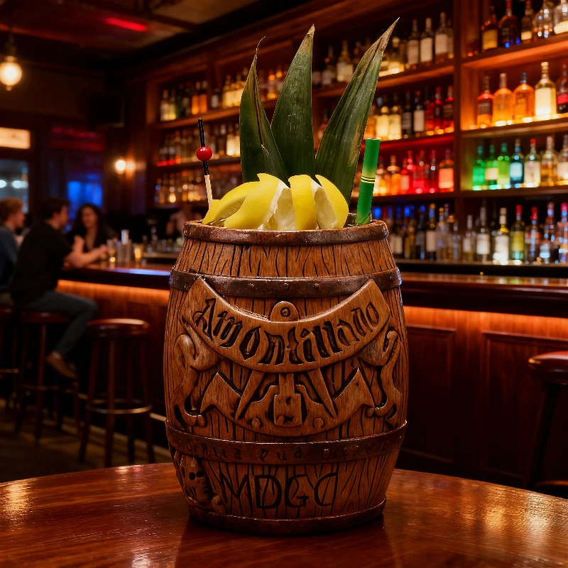 Hawaii Ceramic Tiki Mug Creative Cocktail Cup Easter Island Tiki Mugs Halloween Gift Barrel Shaped Wine Mug for Bar Accessories