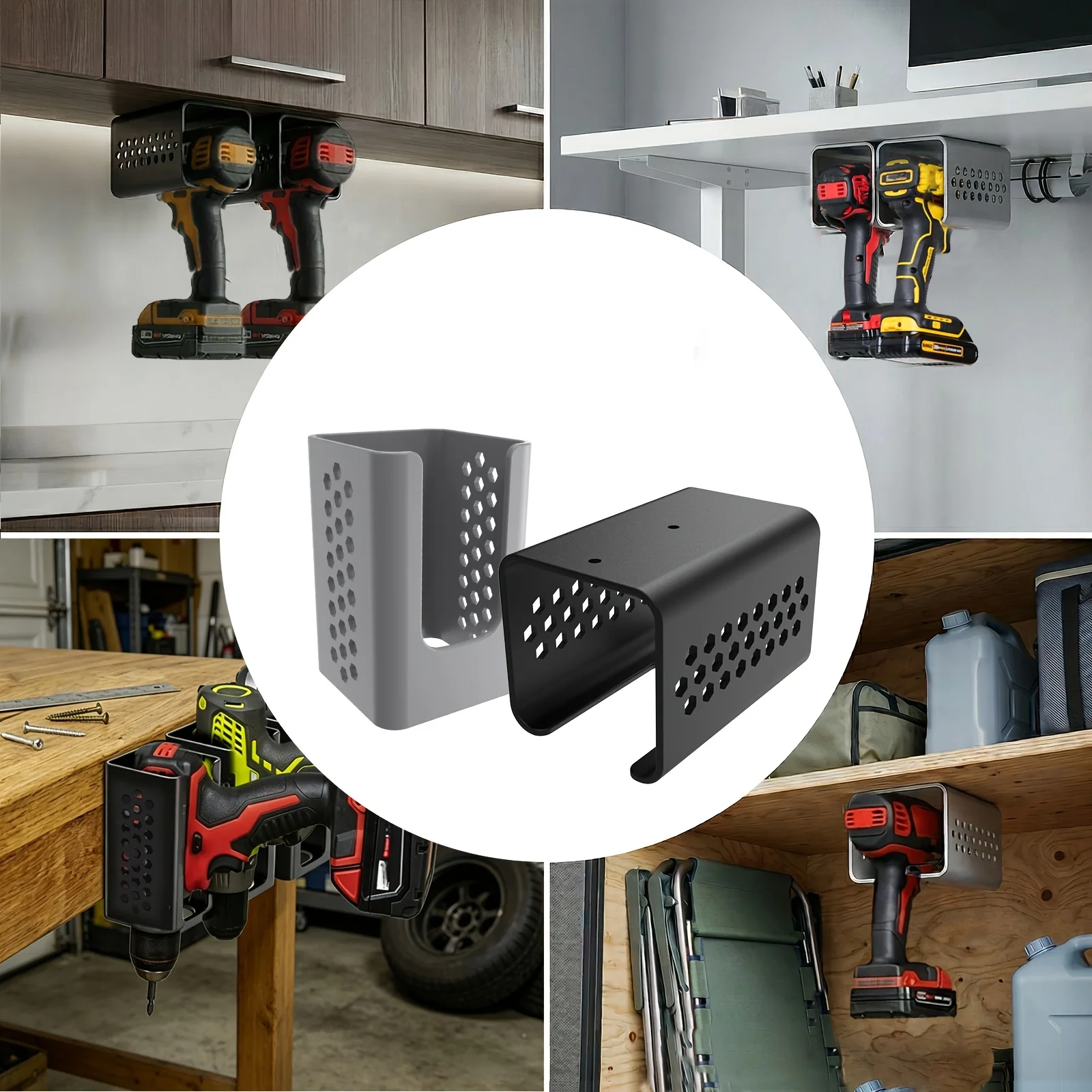 Heavy-Duty Tool Hanging Organizer with Drill Bit Storage,Non-Slip Drill Hooks, Tool Rack Shelf,Space-Saving Garage Shelving