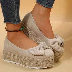 New Bowknot Espadrilles Shoes Women Autumn Thick Bottom Non-Slip Loafers Shoes Woman Slip-On Flat Heel Casual Walking Shoes 2024