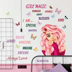 30*90cm English Slogan Woman Butterfly Cartoon Wall Sticker Background Wall Living Room Bedroom Decoration Mural Wall Sticker
