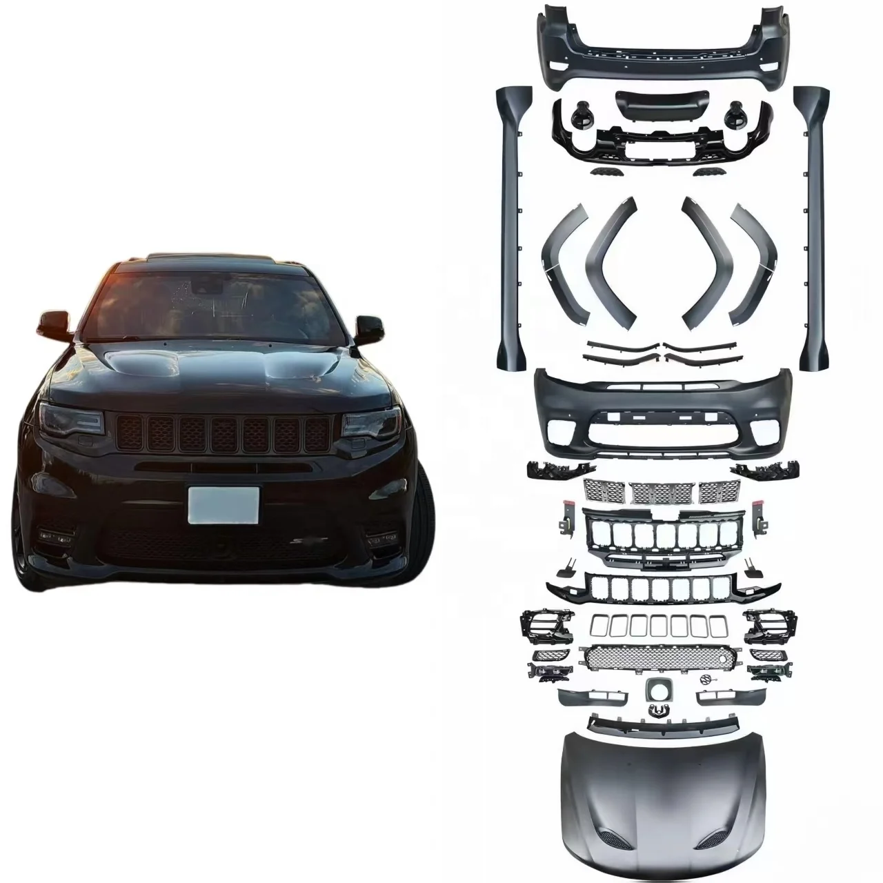 

Full SRT Style Bodykit for 14-24 Grand Cherokee Upgrade SRT Style Hood Side Skirt Front Bumper Rear Bumper Grille Diffuser