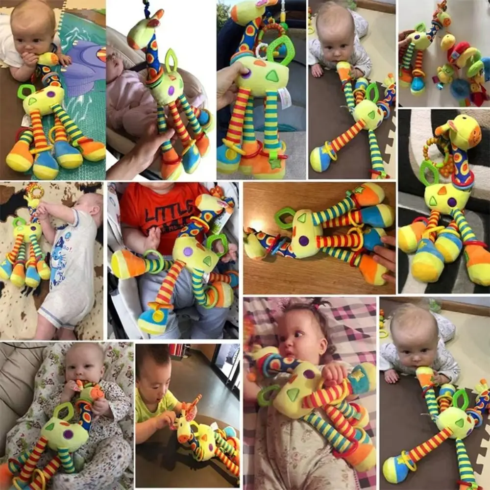 Clochettes d'animaux girafe en coton PP, poupée en peluche, éducation précoce, hochets de girafe pour nouveau-né, jouets en peluche sensoriels résistants à l'usure