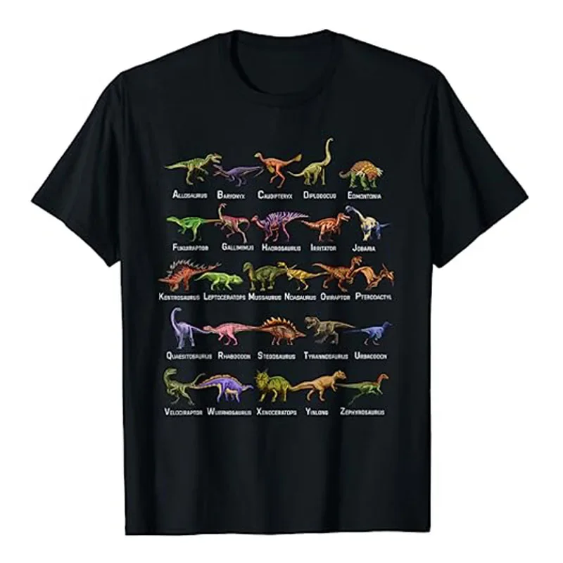 

Dinosaur Alphabet Dino Pre Historic Animal Dinosaur Lover T-Shirt Types of Dinosaurs Graphic Tee Tops Cute Short Sleeve Blouses