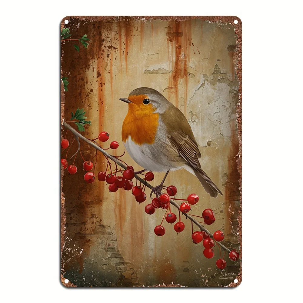 Vintage Robin Bird Metall-Wandkunst – rustikales Natur-Blechschild für Garten-, Heim- oder Bürodekoration, 8x12 Zoll große Plakette