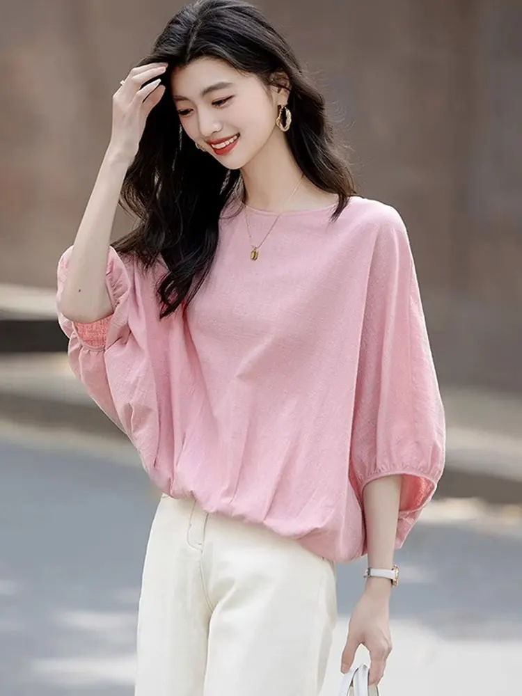 

Повседневный свободный круглый женский летний топ Ne mid Sve irt с затягивающимся подолом, корейский топ, маленькая офисная одежда