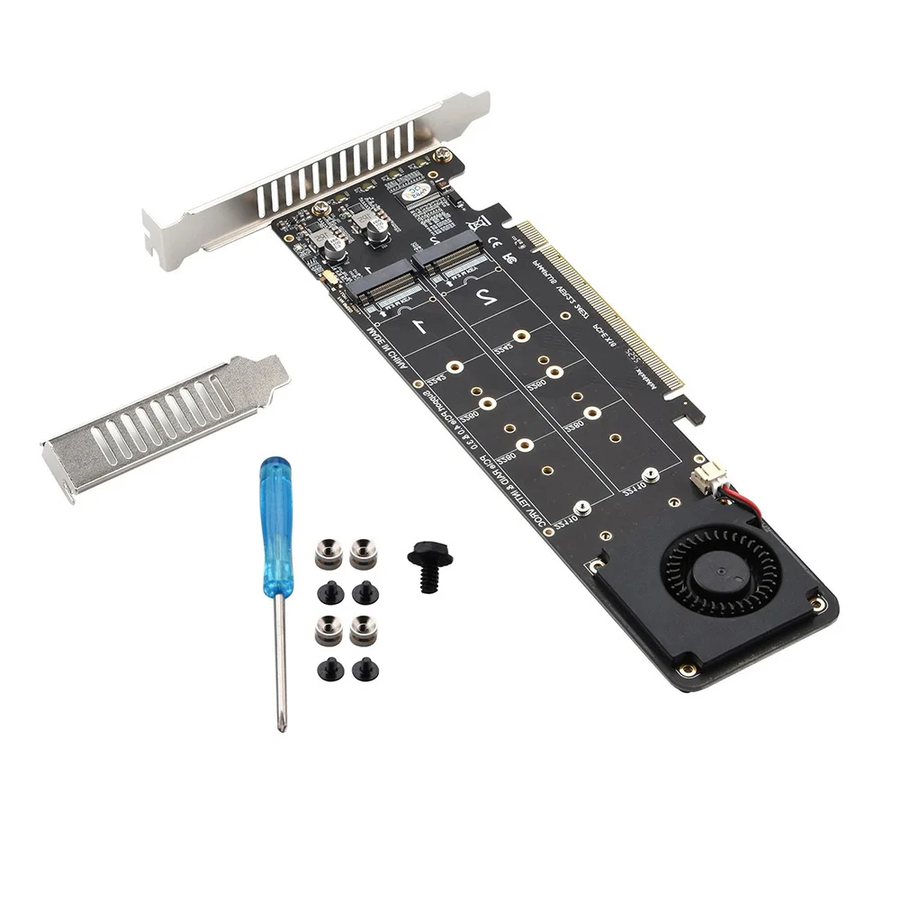 For PCIE 4.0 X16 To 4 X For M.2 Adapter Card With Dual Cooling Fans, LED Indicators, Expansion Splitter For PC