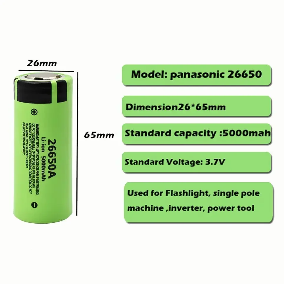 Original 26650A 3.7V 5000mAh Battery High Capacity 26650 20A Power Battery Lithium Ion Rechargeable Battery for Toy Flashlight