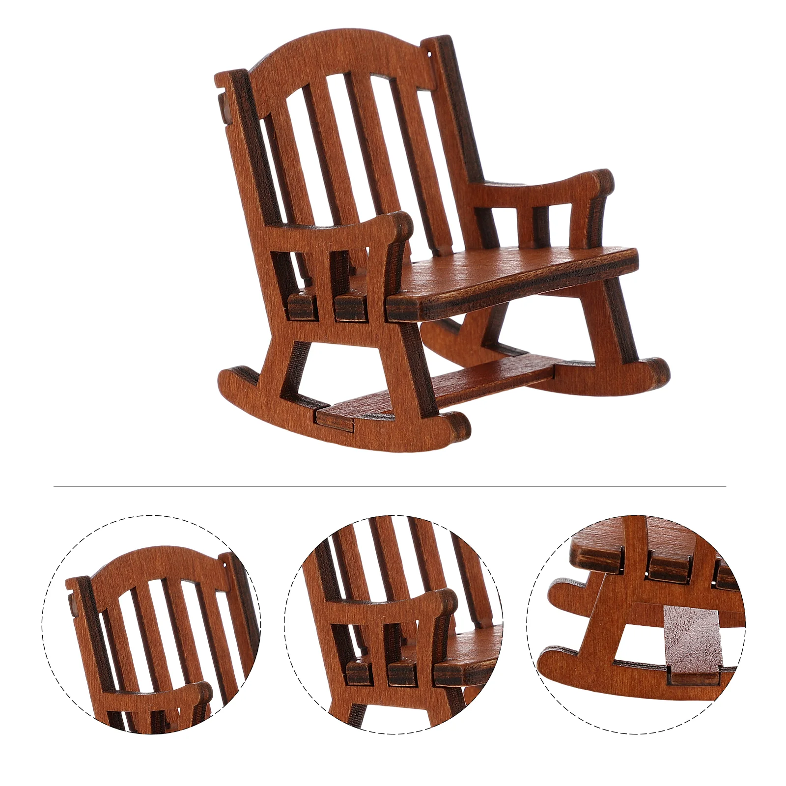 Rocking Chair Decoration Dolls House Office Mini Furniture Model Small Craft Landscape Stool Wooden