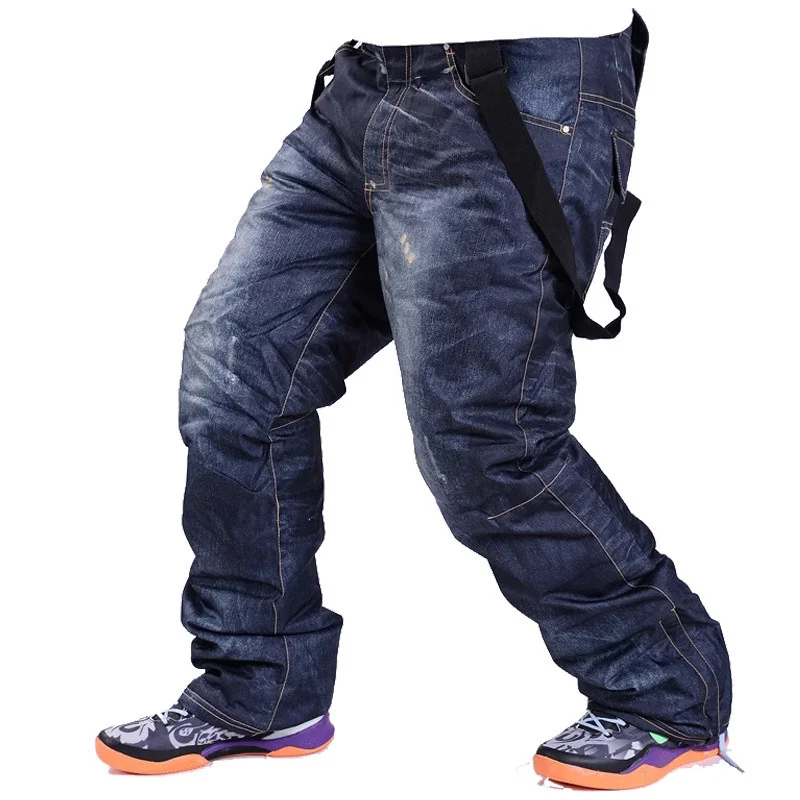 

Men Snow Pants Outdoor Sports Wear Strap Trousers Snowboard Clothing Waterproof Windproof Winter Ski Suit Bibs Denim Style