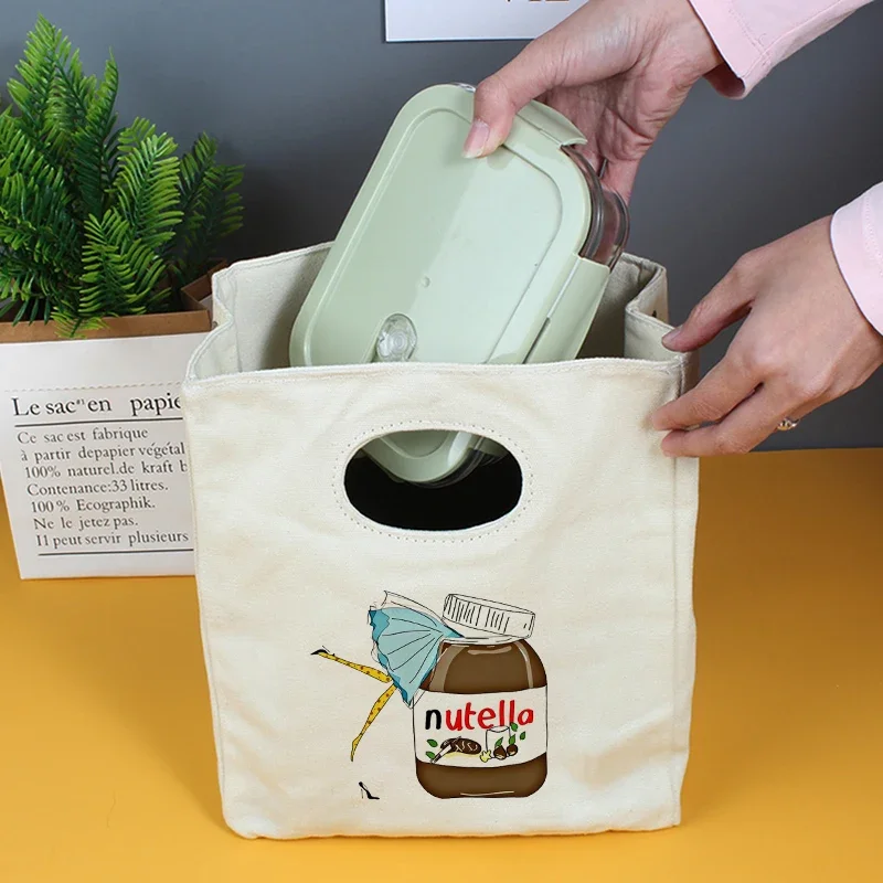 Lunch Bags Nutella Girl Print Fresh Cooler Pouch for Office Students Convenient Lunch Box Tote Couples White Food Container Bag