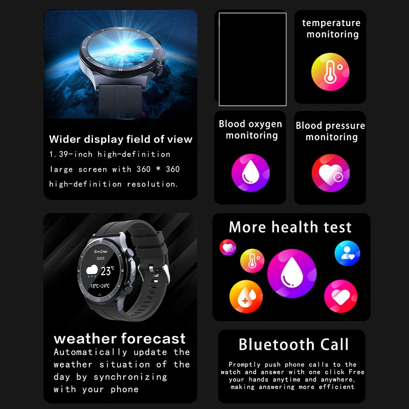 GEJIAN New Health And Exercise Smart Watch Heart Rate Blood Oxygen Blood Pressure Monitoring GPS Trajectory BT Call Smartwatches