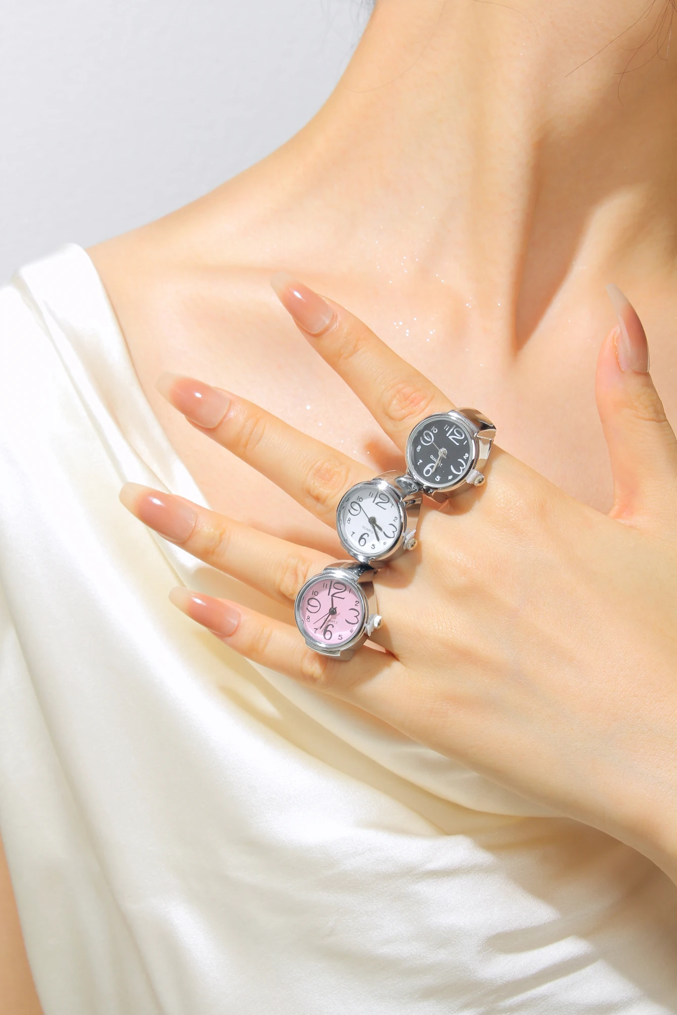 3Pc Mini Vintage Vinger Ring Horloge Ronde Creatieve Quartz Horloges Mode Paar Horloges Accessoires
