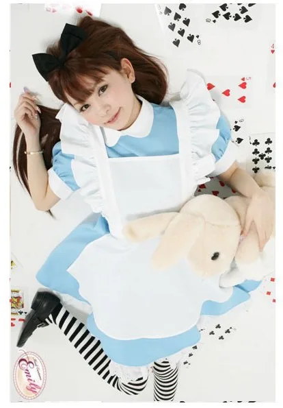 Cosplay Kostuum Lolita Jurk Meid Schort Fantasia Carnaval Halloween Wonderland Blauw Licht Tone Lolita Meid Kostuum