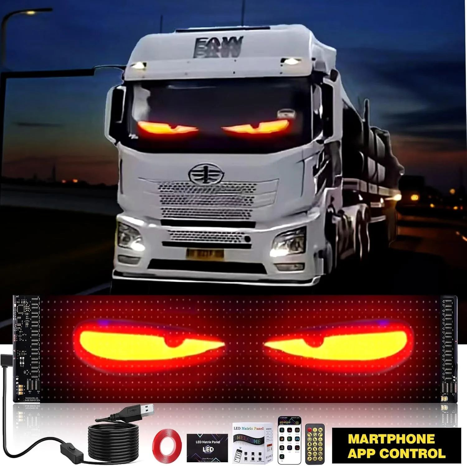 

16x96 Plus Truck Eye RGB Светодиодная матричная пиксельная панель Автомобильный знак Анимационное приложение Программируемая светодиодная панель Гибкая лампа дисплея для магазина-бара