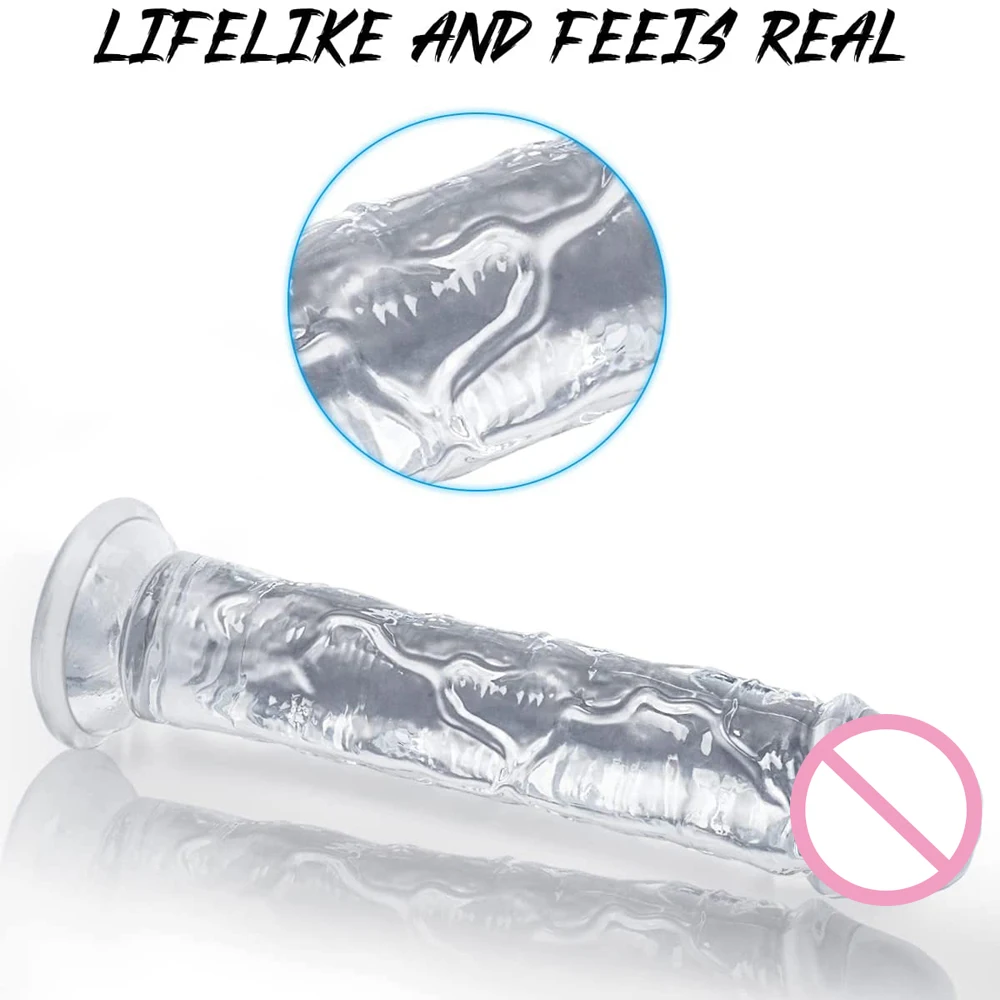 Realistic Dildo for Women,Silicone Beginner Clear Dildo with Strong Suction Cup Hands-Free Play for Adult Sex Masturbator G Spot