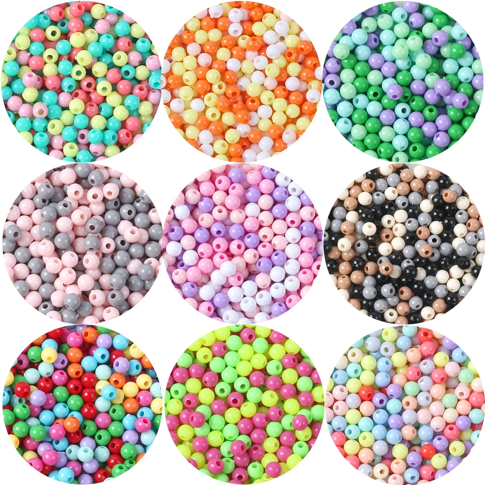 500-100pcs 3mm 4mm Mixed Color Round Acrylic Loose Spacer Bead For DIY Needlework Jewelry Making DIY Necklace Accessories