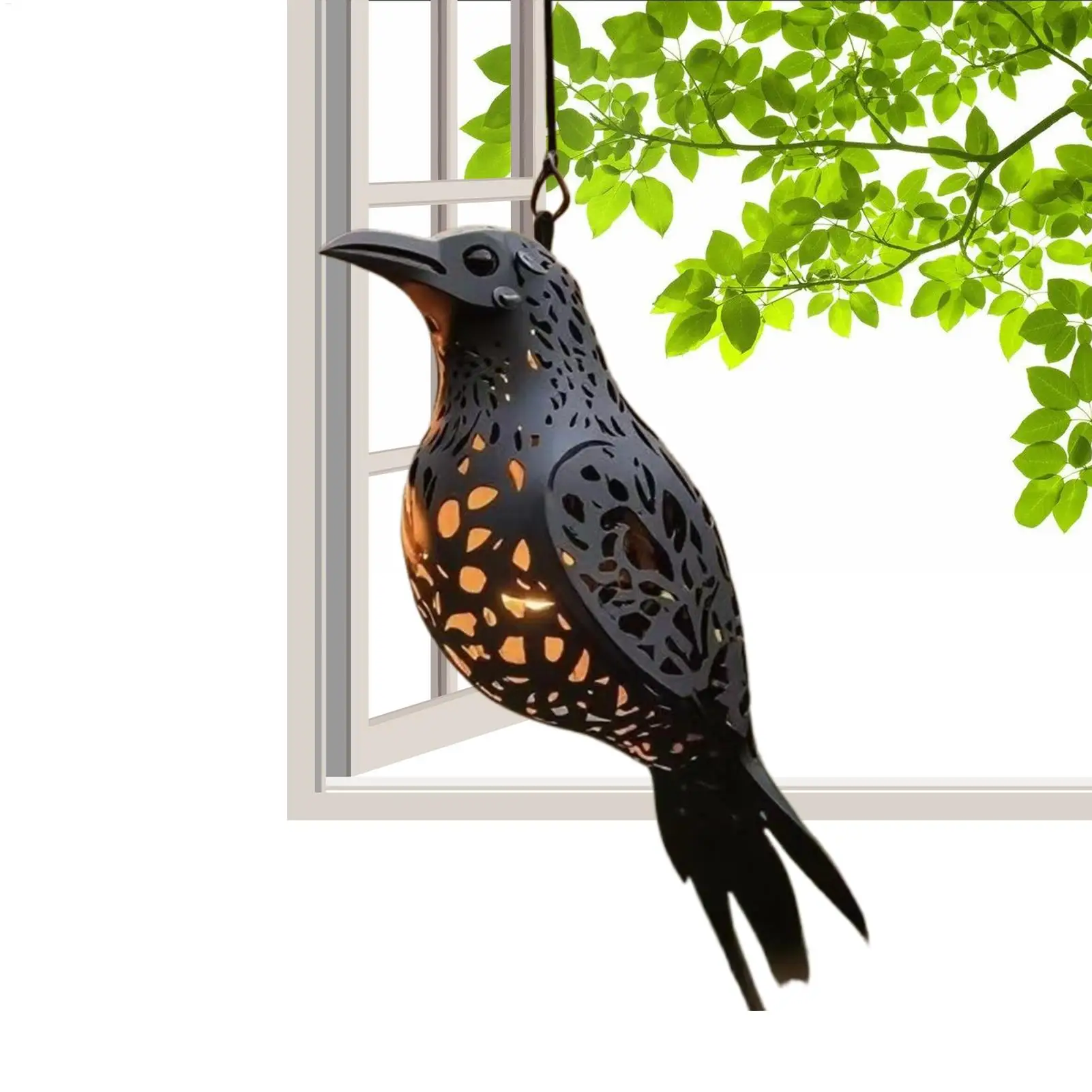 3D Gothic Raven Lantern Light Hangable Indoor Outdoor Pendant Lamp Halloween Spooky Landscape Decor Ornament For Outdoor