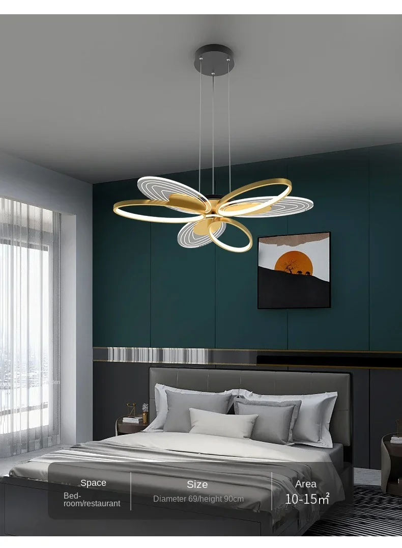 Lampadario moderno di lusso leggero, lampada a petalo ad ala in acrilico, lampada da camera da letto per bambini di grandi dimensioni con protezione degli occhi da 15 metri quadrati