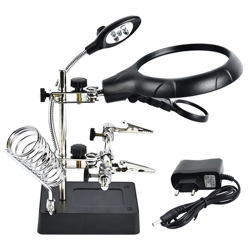 

AT63-Welding Magnifying Glass 3X Desktop Welding Repair Tool Loupe Hand Soldering Solder Iron Stand Holder EU Plug