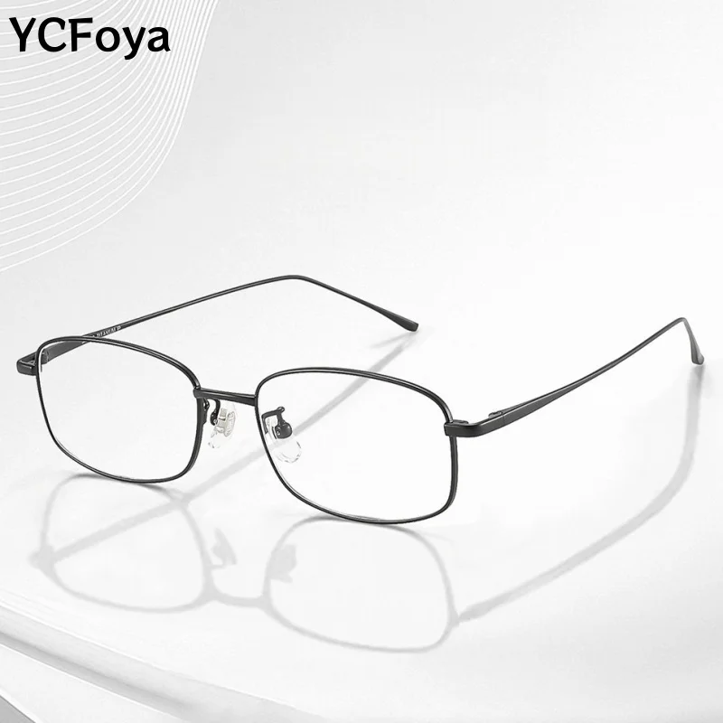 

YCFoya Новые ультралегкие простые квадратные деловые мужские оправы для очков из чистого титана, оптические оправы для коррекции зрения 8027