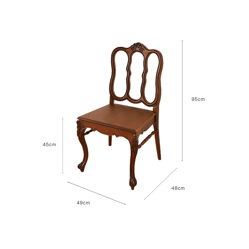 

French dining chair, high-end art vintage chair, solid wood back chair, living room, home