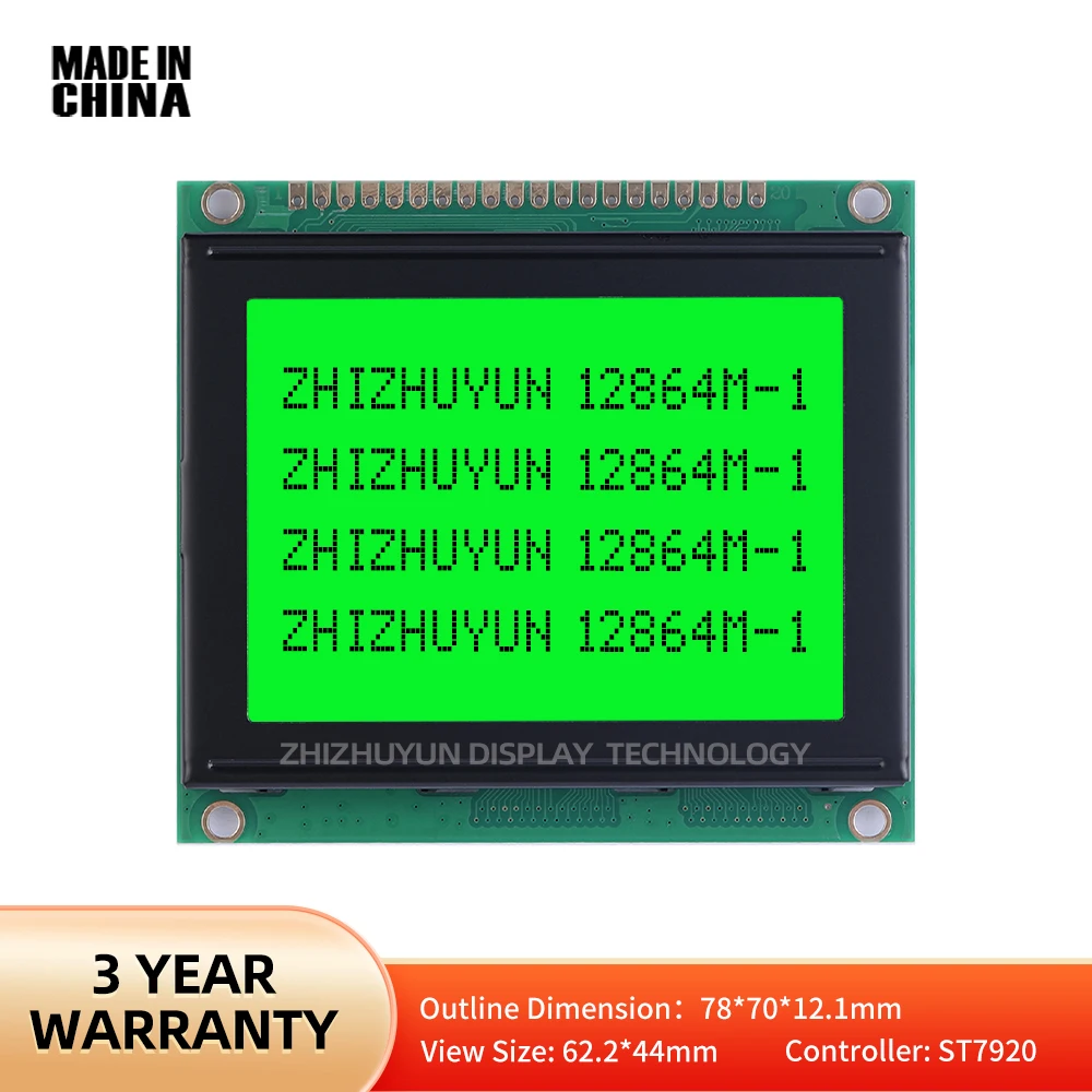 

12864M-1 Wistar 20P LCD Display Screen STN 6800 Parallel 93X70MM Controller NT7108 12864 Module Emerald Green Light Black Font