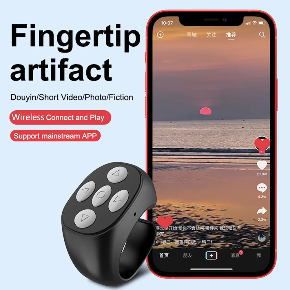 Wireless Bluetooth-compatible Remote Control Portable Automatic Page Turner Type-c Charging Ring Remote Control for Mobile Phone