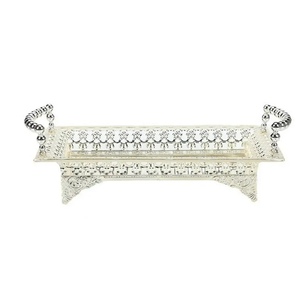 

European Style Iron Metal Fruit Tray Hollow Art Handmade Afternoon Tea Plate Rectangular Shape Snack Storage Tray KTV