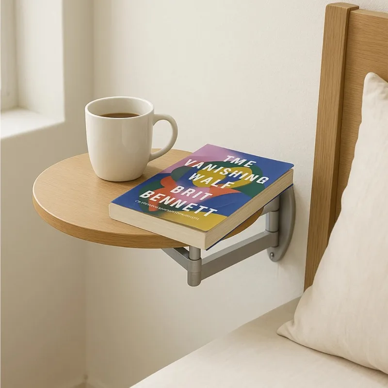 Fold Down Wall Mounted Desk Round Laptop Desk for Small Spaces Bedroom Bedside Floating Tray Multi-Functional Console Tables
