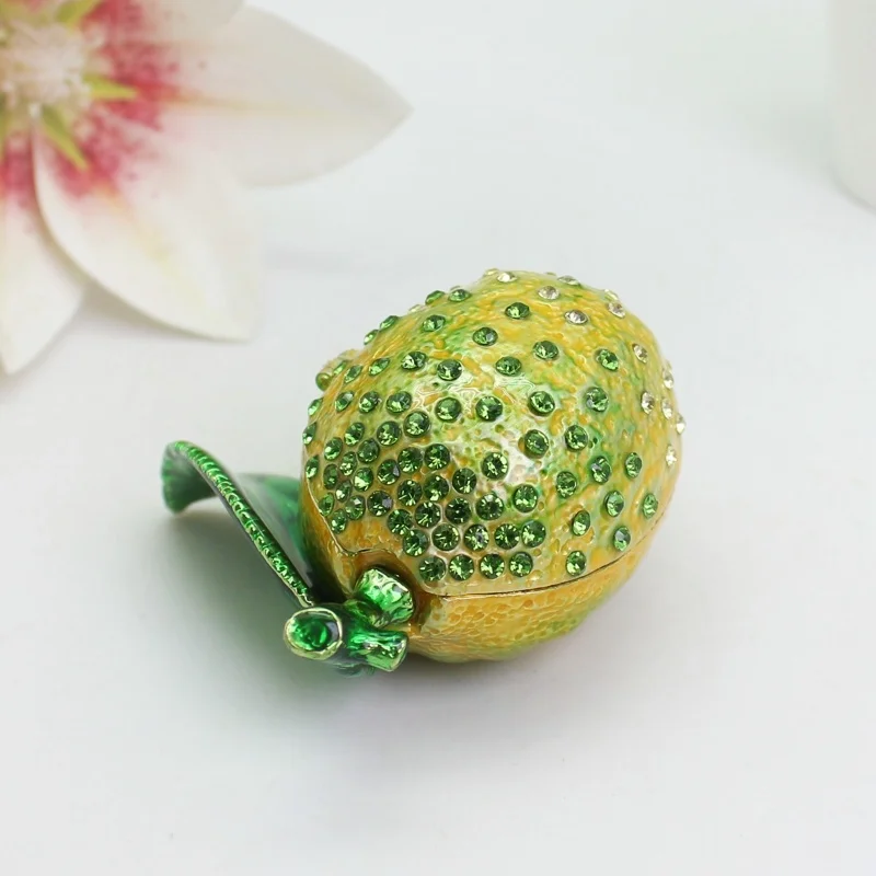 SHINNYGIFTS Lemon Trinket Box Enamel Hinged Jewelry Box Hand Painted Collectible Fruist Metal Figurine Home Decor Gift Box