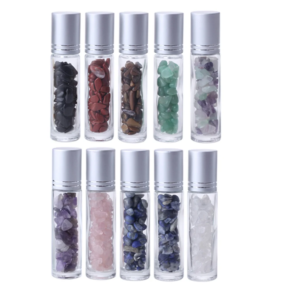 

10 Pcs Gems Roller Bottle Perfume Rollers Semiprecious Stones Essential Oil Bottles Aromatherapy Ball Travel