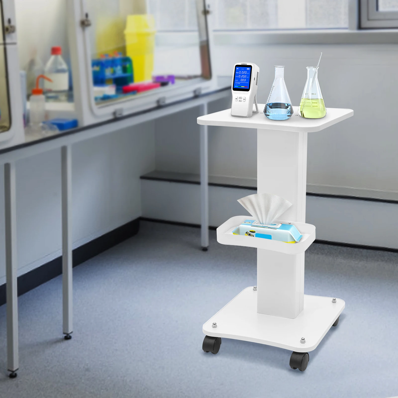 White Multifunctional Beauty Cart with Storage Basket and Panel for Beauty Salons,Health Salons,Hairdressers,Hospitals