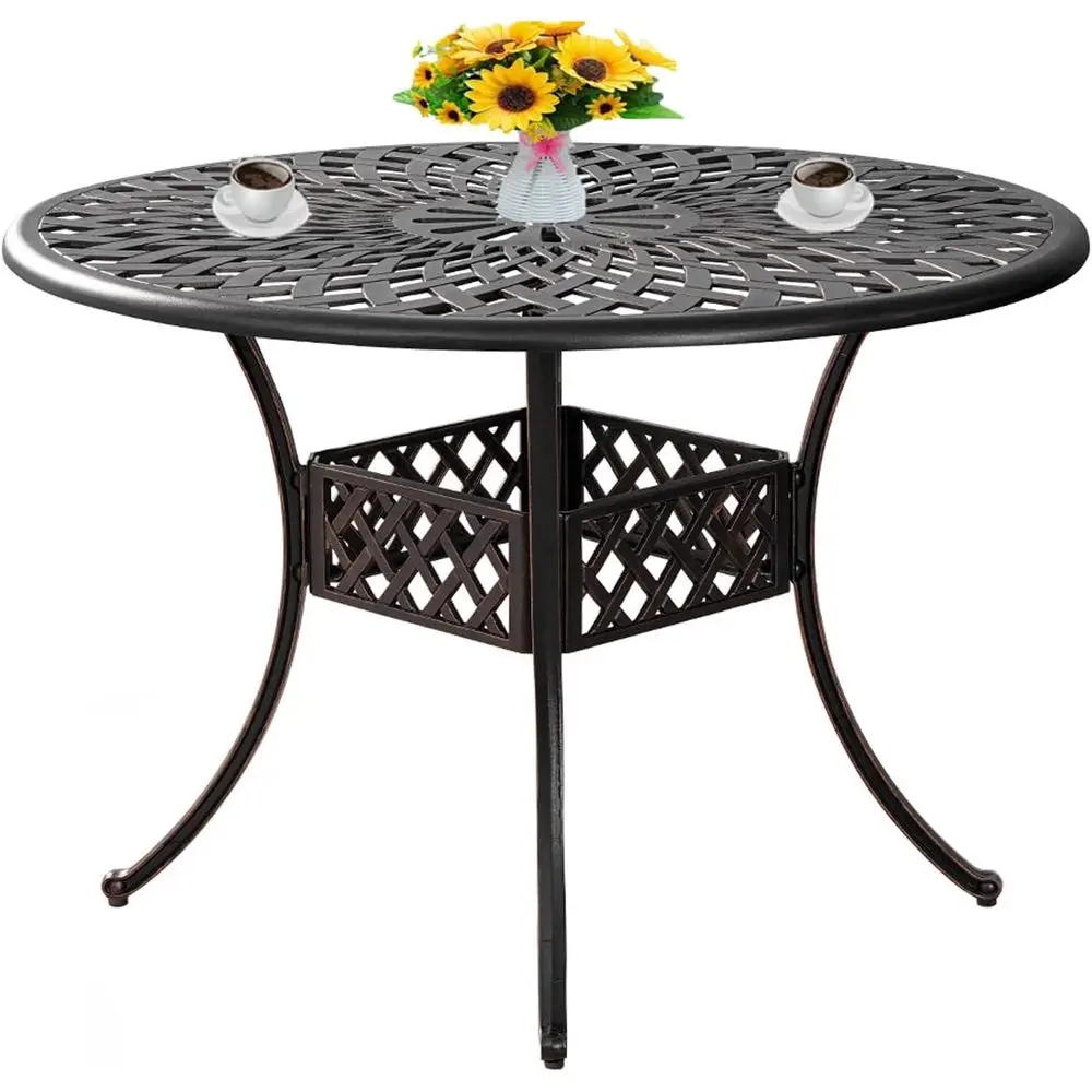 

42 Round Outdoor Patio Dining Table with Umbrella Hole, Weather-Resistant Bronze Bistro Table