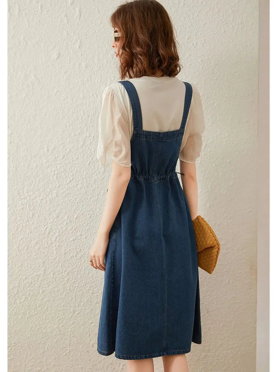 LOUIS YAO Denim Suspender Dress for Women 2024 Summer Casual Fashion A-line Suspended Skirt