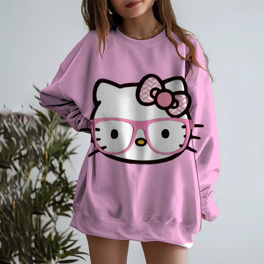 Hoodie Pullover Hooded Sweatshirts Women HELLO KITTY Print Long Sleeve Plus Size Casual Pull Hoody Autumn Clothes Sudadera y2k