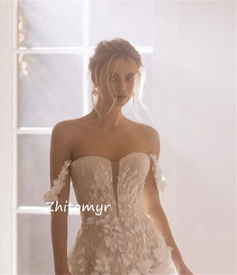 Jiayigong vestido de baile con hombros descubiertos, falda hasta el suelo de flores, vestidos de Organza