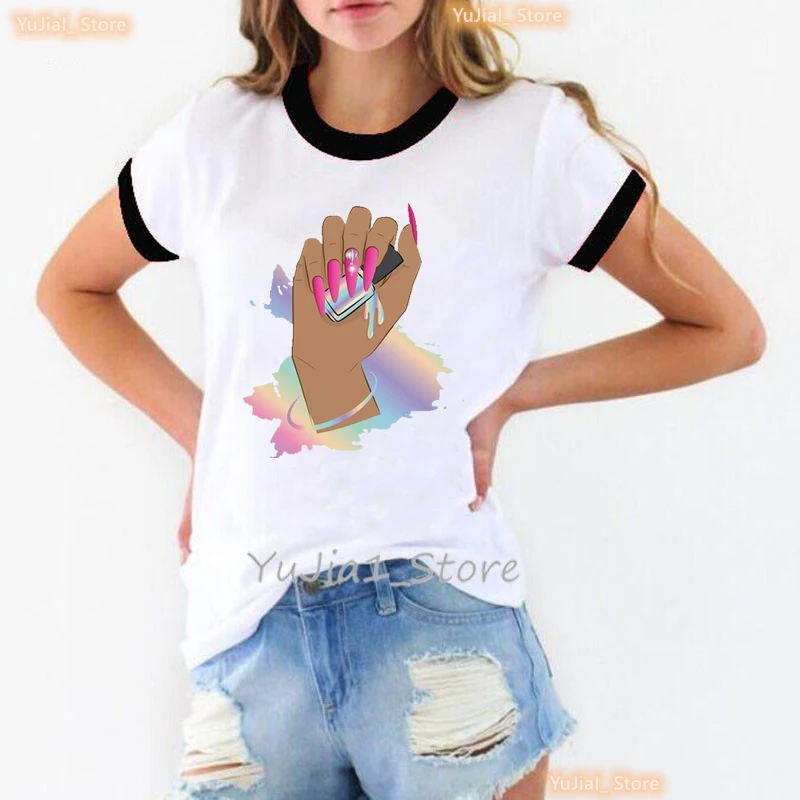 

Women T Shirt Personality Nail Art Print Tshirt Fun Summer Short-Sleeve Harajuku Fashion Women'S T-Shirt 90s Tops Streetwear