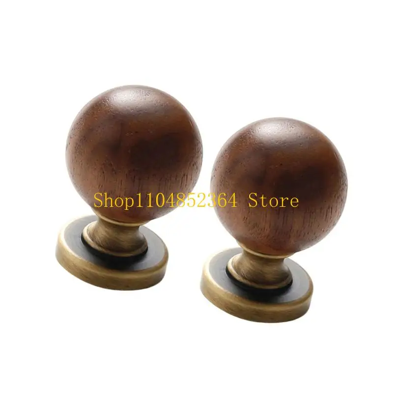 652F 2 قطعة الخشب الطبيعي والنحاس مقبض كابينة مقبض درج مستدير ديكورات المنزل مقبض تثبيت بسيط للأثاث والخزائن