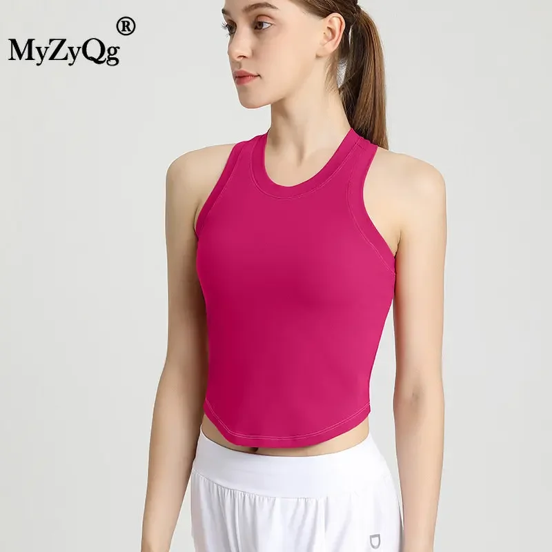 MyZyQg Women Yoga Vest with Fixed Chest Pad Slim Fit Sports Fitness Running Gym Tank Tops Fashion Clothes